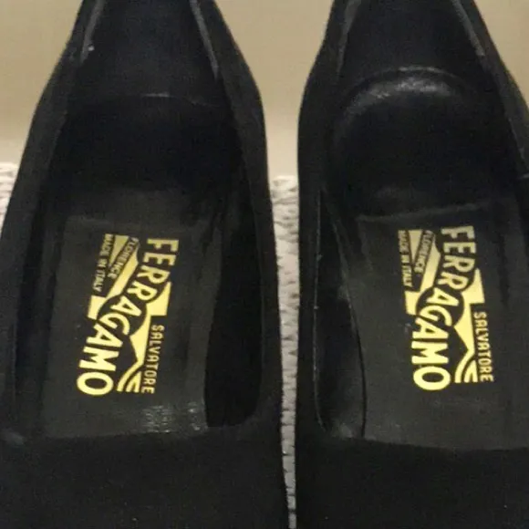 Salvatore Ferragamo Black Suede and Leather Pumps