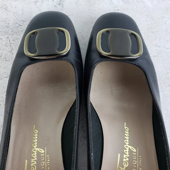 Salvatore Ferragamo Boutique Italy Leather Classic Pumps Shoes Black size 7B
