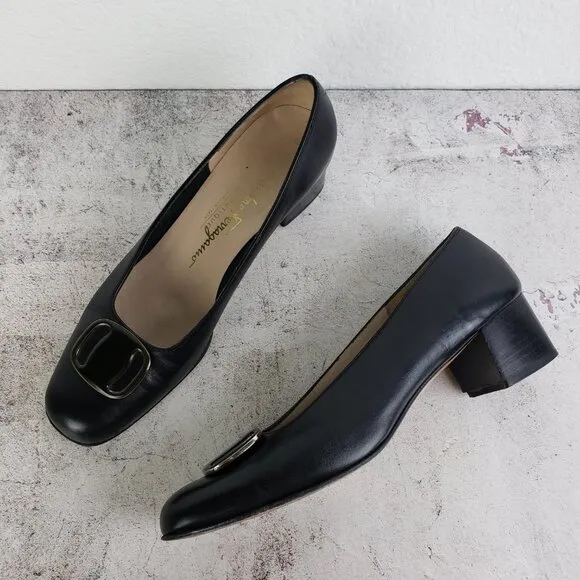 Salvatore Ferragamo Boutique Italy Leather Classic Pumps Shoes Black size 7B