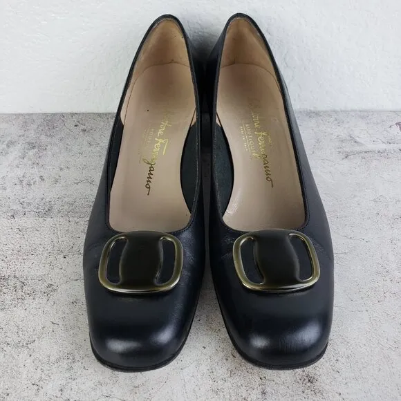 Salvatore Ferragamo Boutique Italy Leather Classic Pumps Shoes Black size 7B
