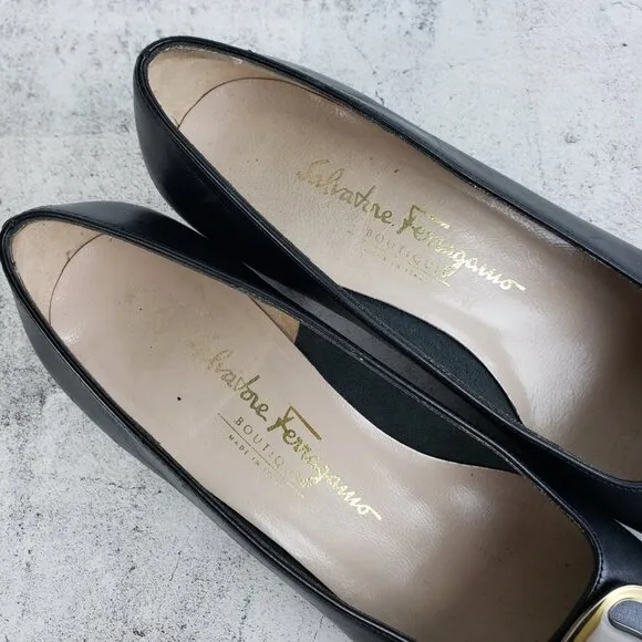 Salvatore Ferragamo Boutique Italy Leather Classic Pumps Shoes Black size 7B
