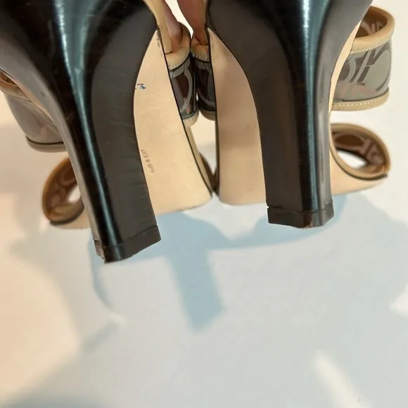 Salvatore Ferragamo Brown and Beige Gancini logo sandals, heels Size 7.5 AA