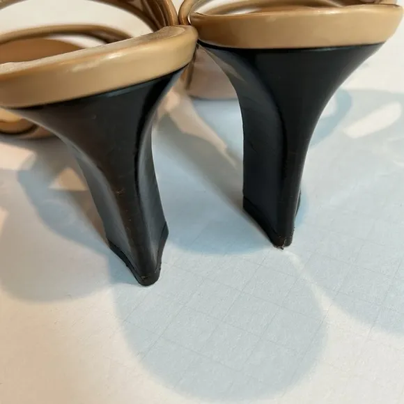 Salvatore Ferragamo Brown and Beige Gancini logo sandals, heels Size 7.5 AA