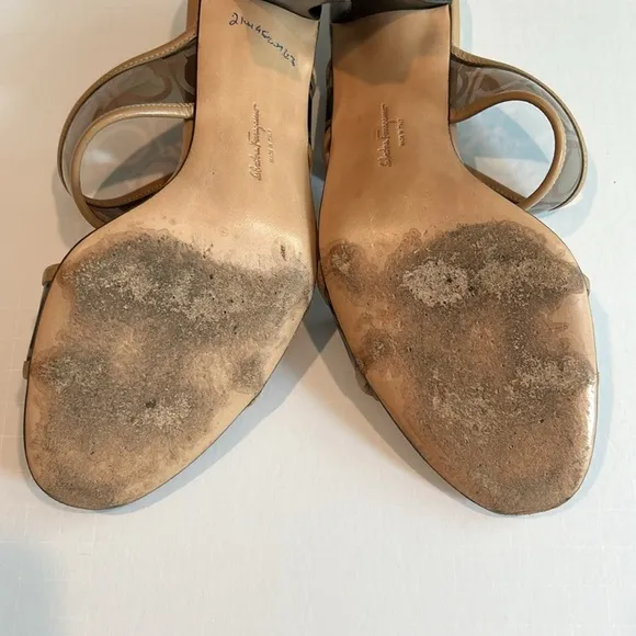 Salvatore Ferragamo Brown and Beige Gancini logo sandals, heels Size 7.5 AA