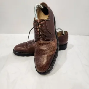 SALVATORE‎ FERRAGAMO Mens Shoes 9.5 D Brown Pebbled Leather Derby Made in Italy