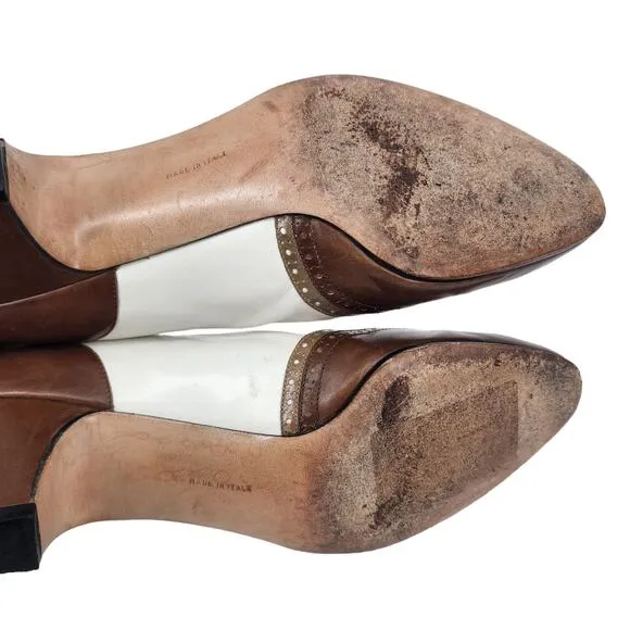 Salvatore Ferragamo Pumps Heels Shoes Slip On Wingtip White Brown Size 7.5