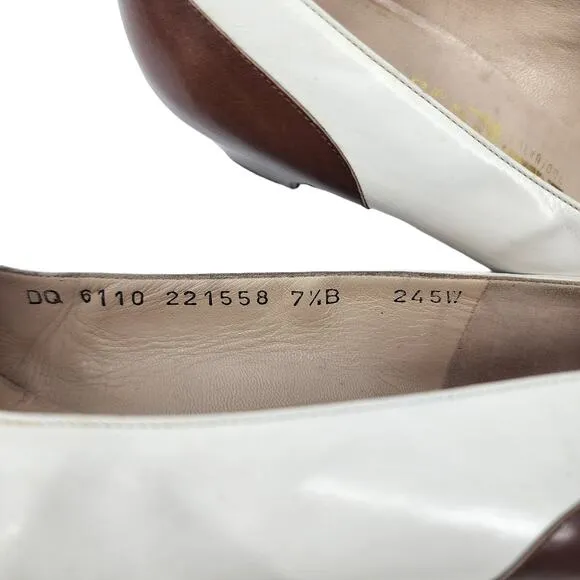 Salvatore Ferragamo Pumps Heels Shoes Slip On Wingtip White Brown Size 7.5