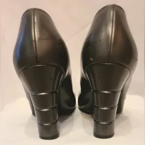 Salvatore Ferragamo Vintage Gunmetal Leather Pumps