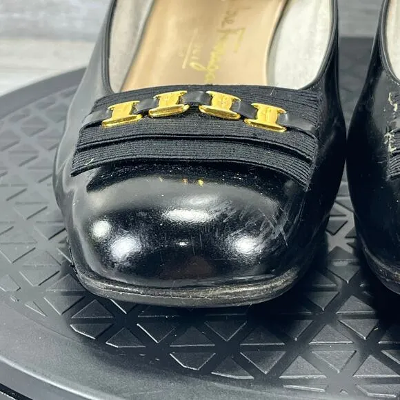 Salvatore Ferragamo Women’s pumps Vara Ribbon Black Leather Heels Size 7 C