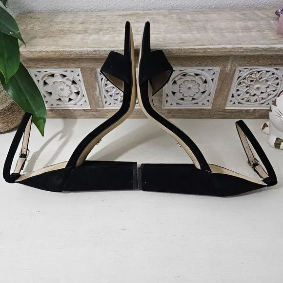 SAM EDELMAN Black Leather Suede Ankle Strap Block Heel Sandal Womens Sz 9.5 W