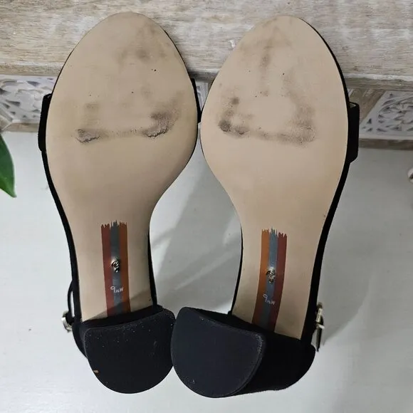 SAM EDELMAN Black Leather Suede Ankle Strap Block Heel Sandal Womens Sz 9.5 W