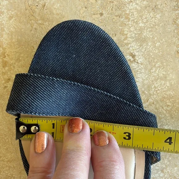 SAM EDELMAN Blue Denim Sandals, 3” block heel, ankle straps, dark wash. 9 EUC