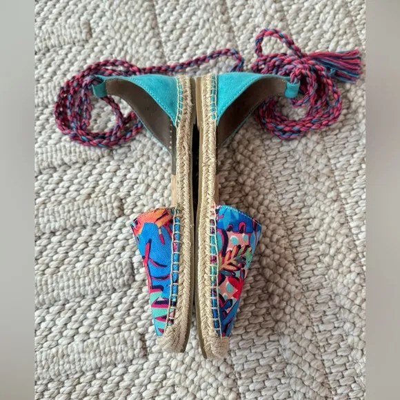 Sam Edelman Circus Lace up Lenora Espadrille Flats turquoise base color size 8