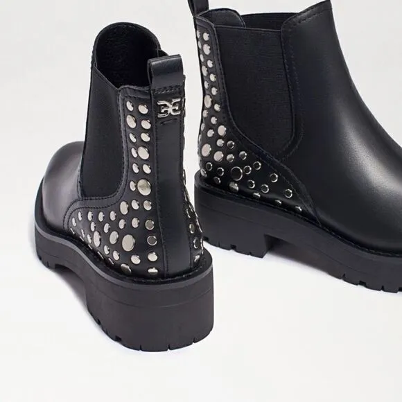 Sam Edelman | Jayln Silver Studded Lug Sole Chelsea Black Boot, Excellent | US 7