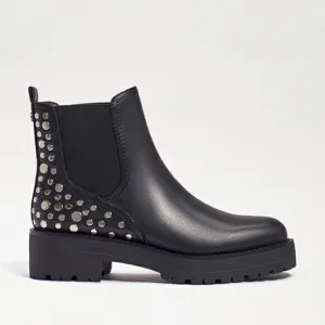 Sam Edelman | Jayln Silver Studded Lug Sole Chelsea Black Boot, Excellent | US 7