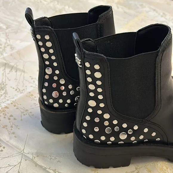 Sam Edelman | Jayln Silver Studded Lug Sole Chelsea Black Boot, Excellent | US 7