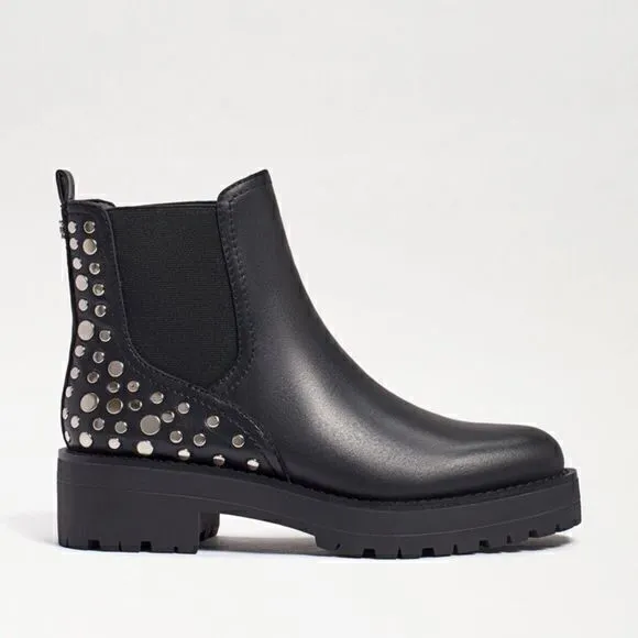 Sam Edelman | Jayln Silver Studded Lug Sole Chelsea Black Boot, Excellent | US 7