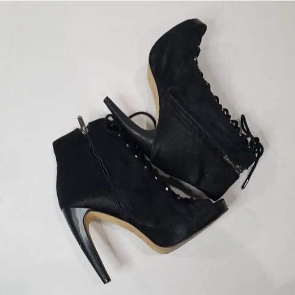 Sam Edelman Karmen Calf Hair Lace up Peep Toe High Heeled Booties Size 6.5
