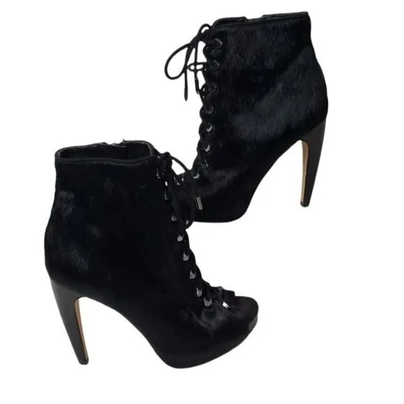 Sam Edelman Karmen Calf Hair Lace up Peep Toe High Heeled Booties Size 6.5