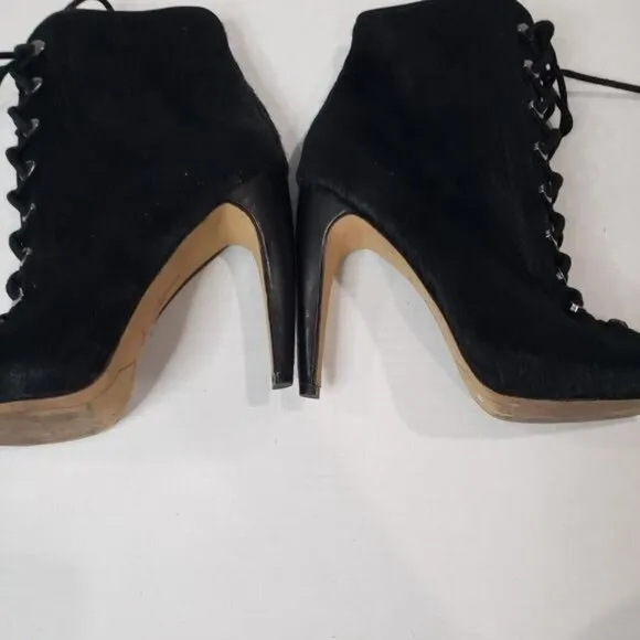 Sam Edelman Karmen Calf Hair Lace up Peep Toe High Heeled Booties Size 6.5