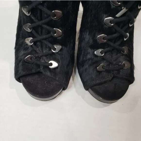 Sam Edelman Karmen Calf Hair Lace up Peep Toe High Heeled Booties Size 6.5