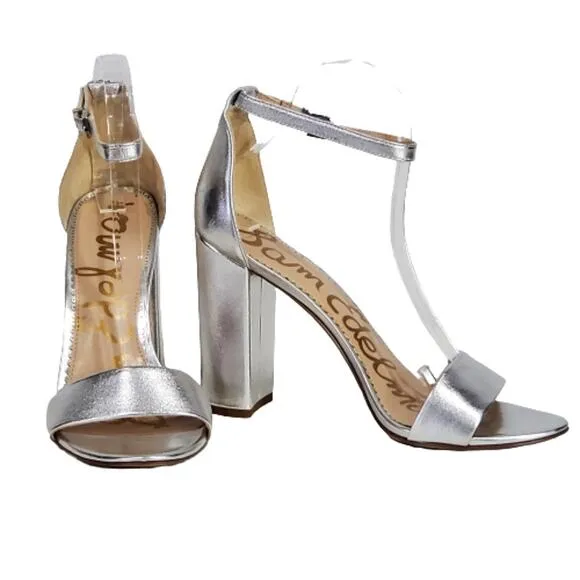 Sam Edelman Silver Yaro Ankle Strap Block Heel Sandals Wedding Party Formal 10M