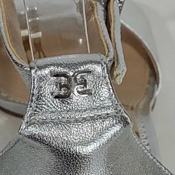 Sam Edelman Silver Yaro Ankle Strap Block Heel Sandals Wedding Party Formal 10M