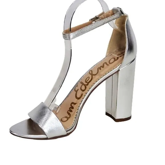 Sam Edelman Silver Yaro Ankle Strap Block Heel Sandals Wedding Party Formal 10M