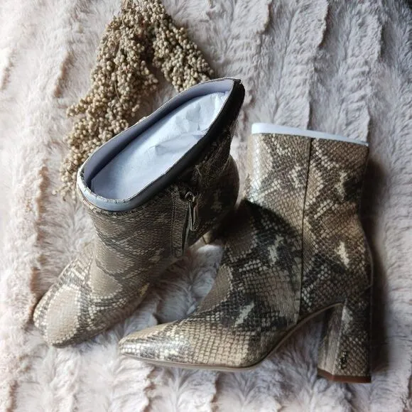 Sam Edelman Snake Print Ankle Bootie Square Toe Dressy Block Heel Boot Size 5M