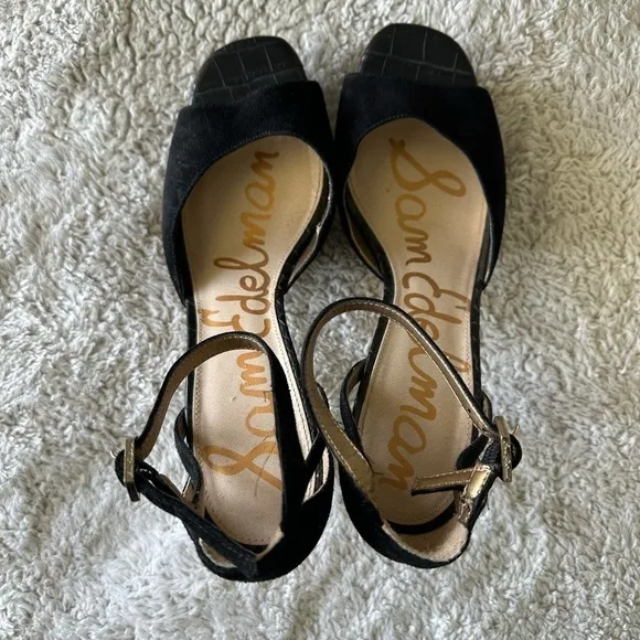 Sam Edelman Women's 9.5 Kayde Platform Pump Heel Black Leather Suede Ankle Strap