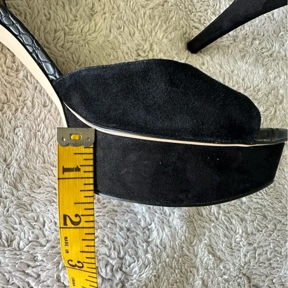 Sam Edelman Women's 9.5 Kayde Platform Pump Heel Black Leather Suede Ankle Strap