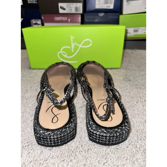 Sam Edelman Women's Black Boucle Multi Kara 2 Slingback Flats 10 M