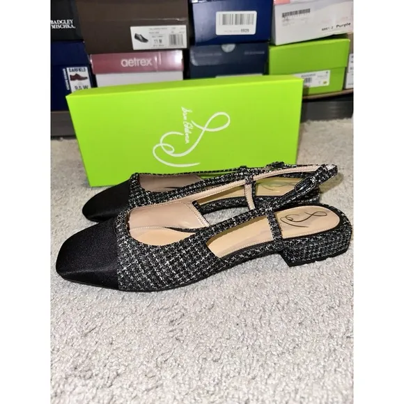 Sam Edelman Women's Black Boucle Multi Kara 2 Slingback Flats 10 M