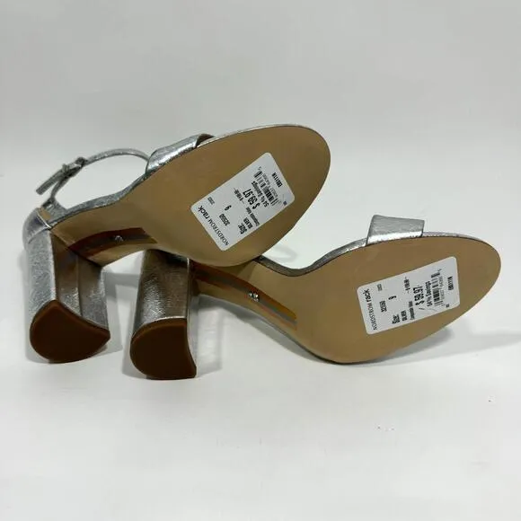Sam Edelman Women’s Size 9 Silver Metallic Leather Yaro Ankle Strap Block Heels