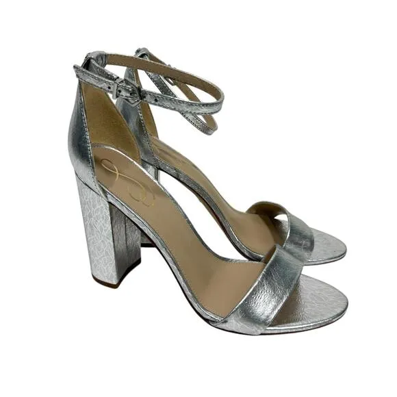 Sam Edelman Women’s Size 9 Silver Metallic Leather Yaro Ankle Strap Block Heels