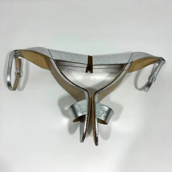 Sam Edelman Women’s Size 9 Silver Metallic Leather Yaro Ankle Strap Block Heels
