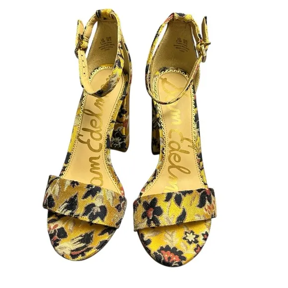Sam Edelman Yaro Gatsby Yellow Jacquard Block Heels