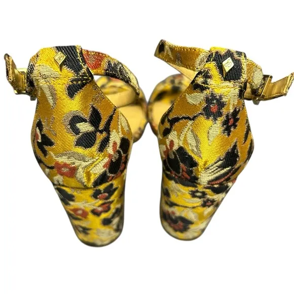 Sam Edelman Yaro Gatsby Yellow Jacquard Block Heels