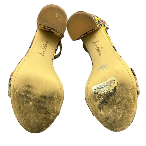 Sam Edelman Yaro Gatsby Yellow Jacquard Block Heels