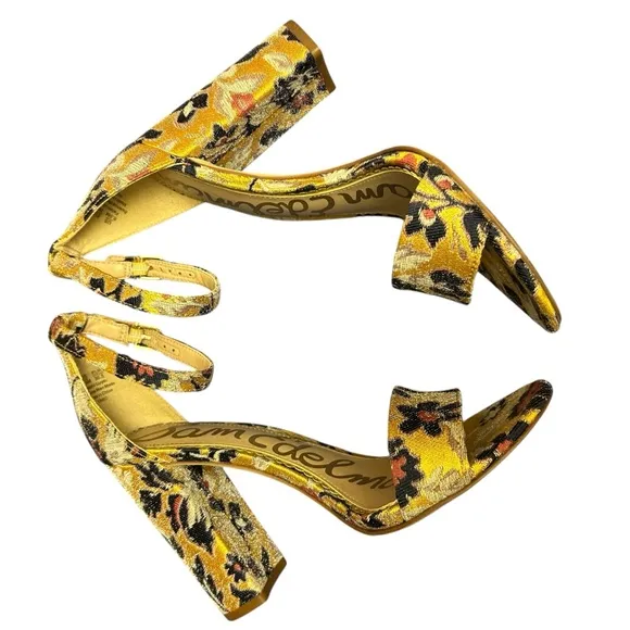 Sam Edelman Yaro Gatsby Yellow Jacquard Block Heels