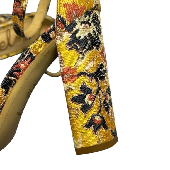 Sam Edelman Yaro Gatsby Yellow Jacquard Block Heels