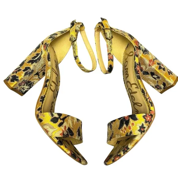 Sam Edelman Yaro Gatsby Yellow Jacquard Block Heels