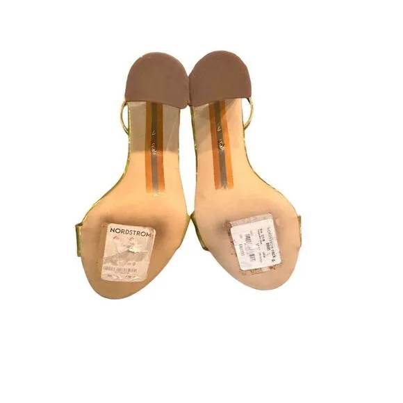 Sam Edelman Yaro Gold Ankle Strap Block Heel Sandals Women's Party NWOT