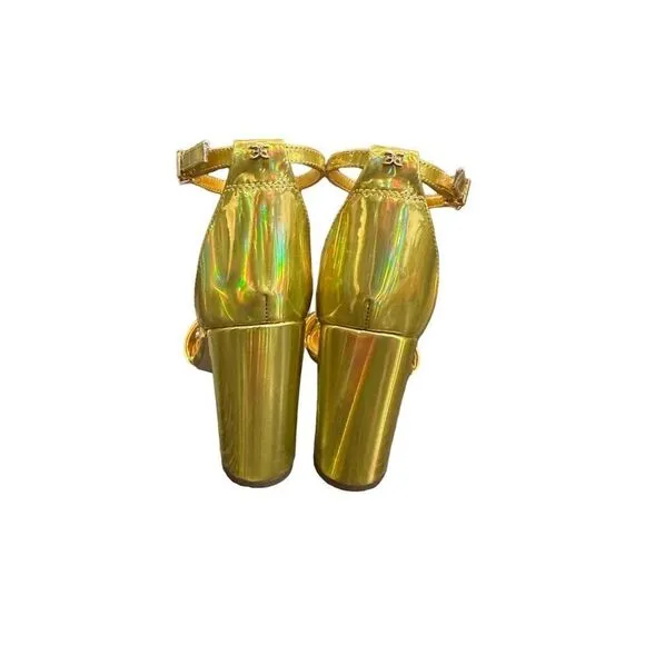 Sam Edelman Yaro Gold Ankle Strap Block Heel Sandals Women's Party NWOT