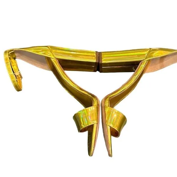 Sam Edelman Yaro Gold Ankle Strap Block Heel Sandals Women's Party NWOT