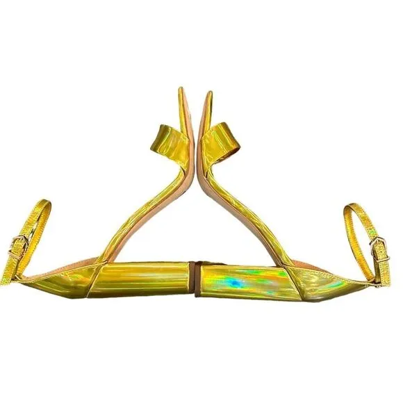 Sam Edelman Yaro Gold Ankle Strap Block Heel Sandals Women's Party NWOT