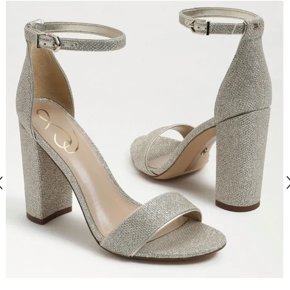 Sam Edelman Yaro light gold mesh Sz 10 1/2 M ankle strap  block heel sandals new