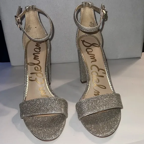 Sam Edelman Yaro light gold mesh Sz 10 1/2 M ankle strap  block heel sandals new
