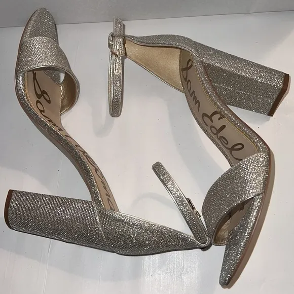 Sam Edelman Yaro light gold mesh Sz 10 1/2 M ankle strap  block heel sandals new