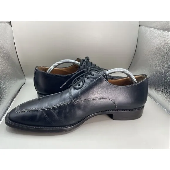 Santoni Oxford Mens 9.5 D Black Leather Dress Shoe Lace Up 24155001